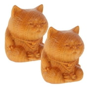 2pcs Wooden Cat Carved Statues Wood Carving Kitten Decoration Cat Sculpture Desk Ornament