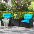 thumbnail image 3 of Gymax 3 PCS Patio Furniture Set w/Tempered Glass Coffee Table Washable Cushions Turquoise, 3 of 10