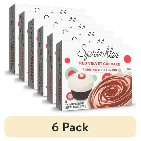 (6 pack) Sprinkles Red Velvet Cupcake Sugar-Free Instant Pudding Mix, 4 Servings, 1.68 oz Box