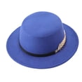 thumbnail image 4 of Classic Round Flat Top Hat for Men and Women, Solid Color Wool Felt Dress Hat, Wide Brim Formal Hat for Wedding, Church, Tea Party, and Special Events - Blue, 4 of 4