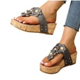 thumbnail image 4 of Summer Sandals Women Wedge Flatform Open Toe Slip-on Solid Color High Heel Thong Flip-Flops Slides Summer Women's Trendy Casual Daily Beach Shoes Gray 43, 4 of 9