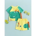 thumbnail image 3 of Toddler Boys Summer 2PCS Swimwear Sets Short Sleeve O Neck Tops + Dinosaur Print Shorts, 3 of 10