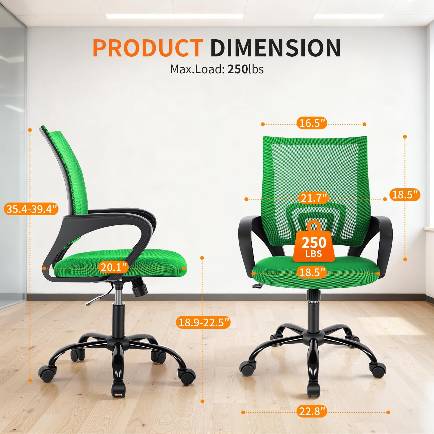 BestOffice Ergonomic Office Chair, Lumbar Support, Adjustable Height with Armrests for Adults(Green)