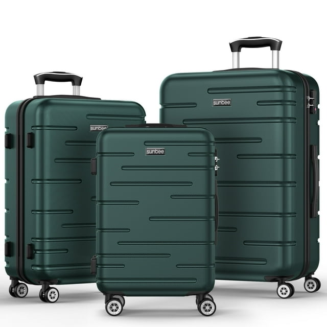 Sunbee Ensemble de 3 Valises, Valise Rigide en ABS avec Serrure TSA, Légère et Résistante, à Roulettes Multidirectionnelles, Vert Foncé