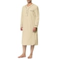 thumbnail image 4 of INSPIRE CHIC Men's Sleepshirts Henley Collar Solid Color Chest Pocket Long Sleeve Cotton Nightshirt S Khaki, 4 of 6