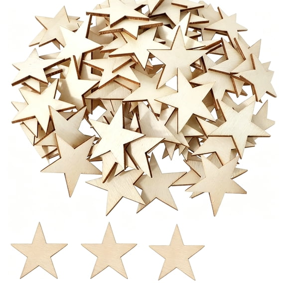 100 Pcs Unfinished Wooden Stars Ornaments Tutuviw 1 Inch Blank Wooden Star Crafts Wood Cutouts Small Stars for DIY Crafts Christmas Wedding Party Decor
