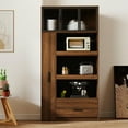 thumbnail image 7 of GVN 70.87" Buffet Sideboard Cabinet with Pull-out Multi-tier Storage Shelf and 1 Drawers, Pantry Cabinet with Aluminum Frame Glass Door and Microwave Stand for Dining Room, Brown, 7 of 7