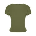 thumbnail image 3 of Olyvenn Stylish Women's Soft Crop Tops T-Shirts Solid Color Short Sleeves Shirts Scoop Neck Casual Cute Slim Fit Yoga Blouses Tees Army Green 12, 3 of 4