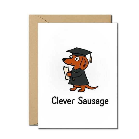 Funny Dachshund Graduation Card - Clever Sausage Congrats Card for Dog Lovers - Humorous High School, College, University Graduation Greeting Card - Blank Inside with Envelope