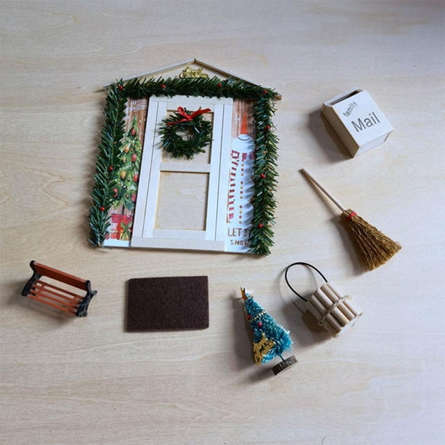 Casa de Puerta de Jardín Puerta de Árbol de Navidad Buzón de de 1:12 Hogar Decoración de Navidad Madera clara Hugo Puerta de la casa de muñecas