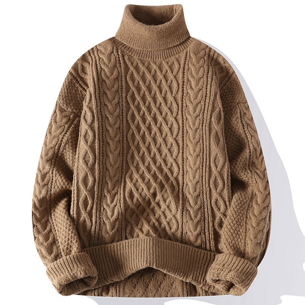 Suéter de cuello alto de jacquard vintage engrosado para hombre, suéter holgado de invierno para jóvenes, calidez y comodidad