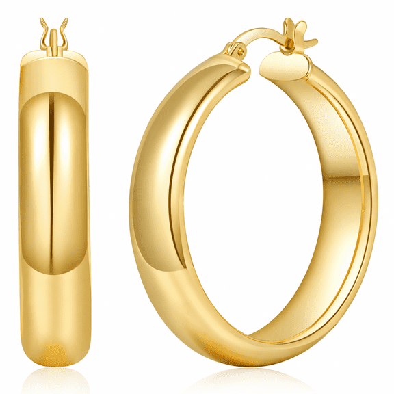 YOUNGYUE 14K Gold Plated Hoop Earrings for Women, Chunky Round Hoops Hypoallergenic, 20-60mm