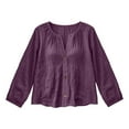 thumbnail image 5 of Fengqque Womens Long Sleeve V-neck Tops Cotton Linen Shirts Casual Loose Fit Blouses Boho Fashion Purple L(L), 5 of 6