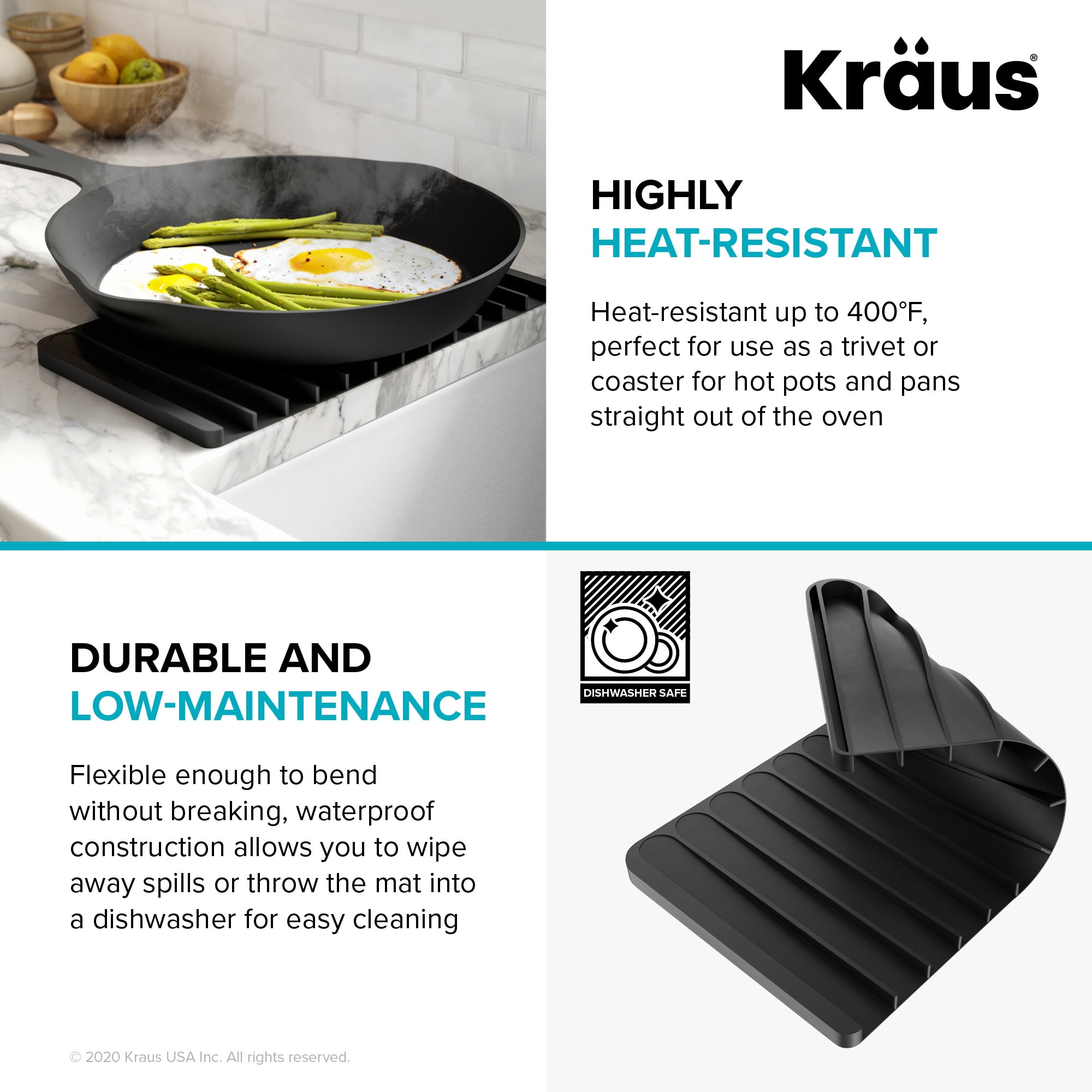 KRAUS Self-Draining Silicone Dish Drying Mat or Trivet for Kitchen Counter in Dark Blue