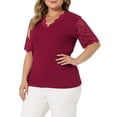 thumbnail image 4 of Unique Bargains Women's Plus Size Tops V Neck Elegant Lace Ribbed Knit Tunic Blouse 4X Burgundy, 4 of 6
