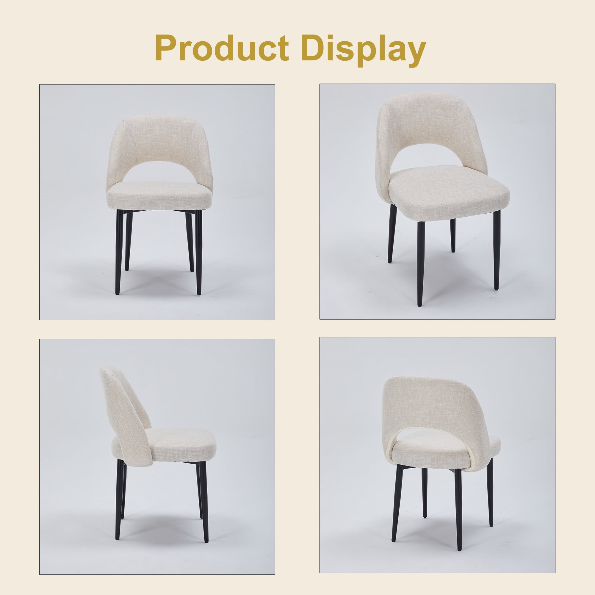 ENYLAY Modern Farmhouse Fabric Upholstered Dining Chairs Set of 6 with Metal Legs & Padded Seat , Beige