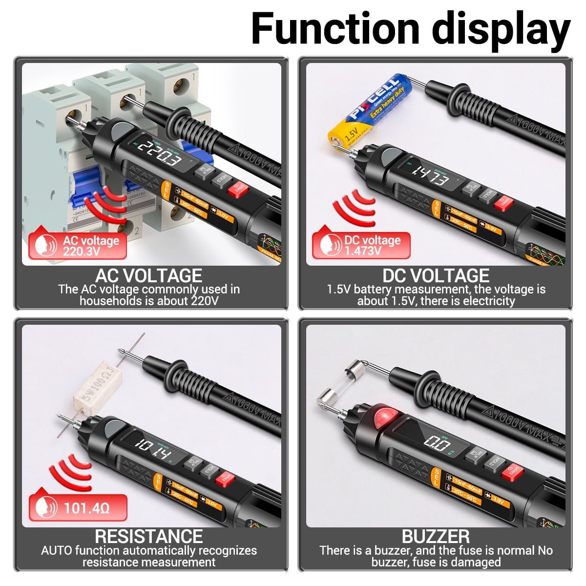 ANENG Multimeters,Pen Voice 6000 Voltmeter Pen Voice 6000 VA LCD Display Resistance Temperature On/Off Display LCD Display NCV Temperature On/Off Diode NCV Tester Resistance Voltmeter VA LCD