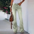 thumbnail image 2 of LWavelet Women High Waisted Flare Jeans Khaki Washed Distressed Denim Pants Retro Bell Bottom Casual Denim Trousers Light Green M, 2 of 4