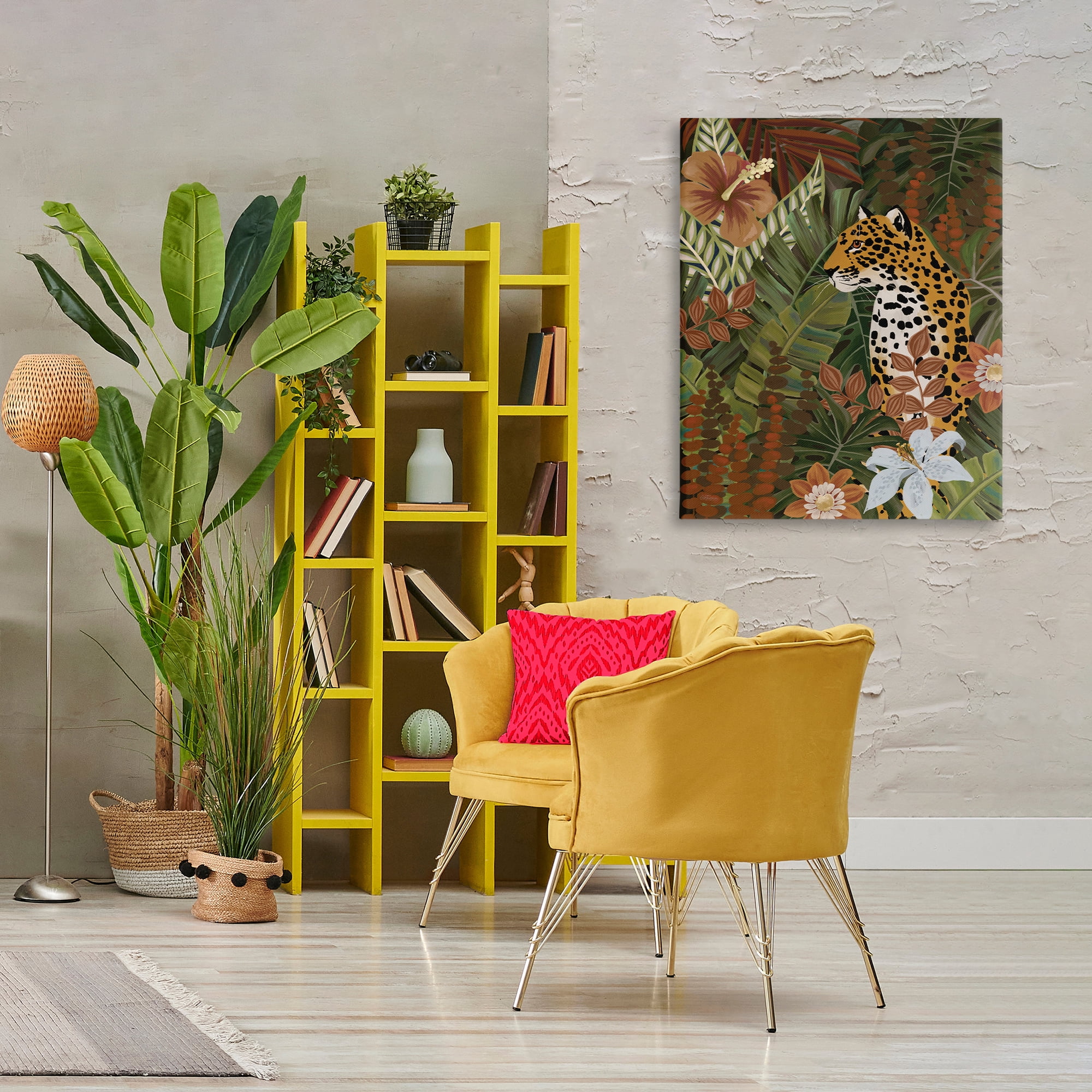 Stupell Industries Hibiscus Jungle Leopard Animals Painting Wrapped Canvas Art Print Wall Art, 30 x 40