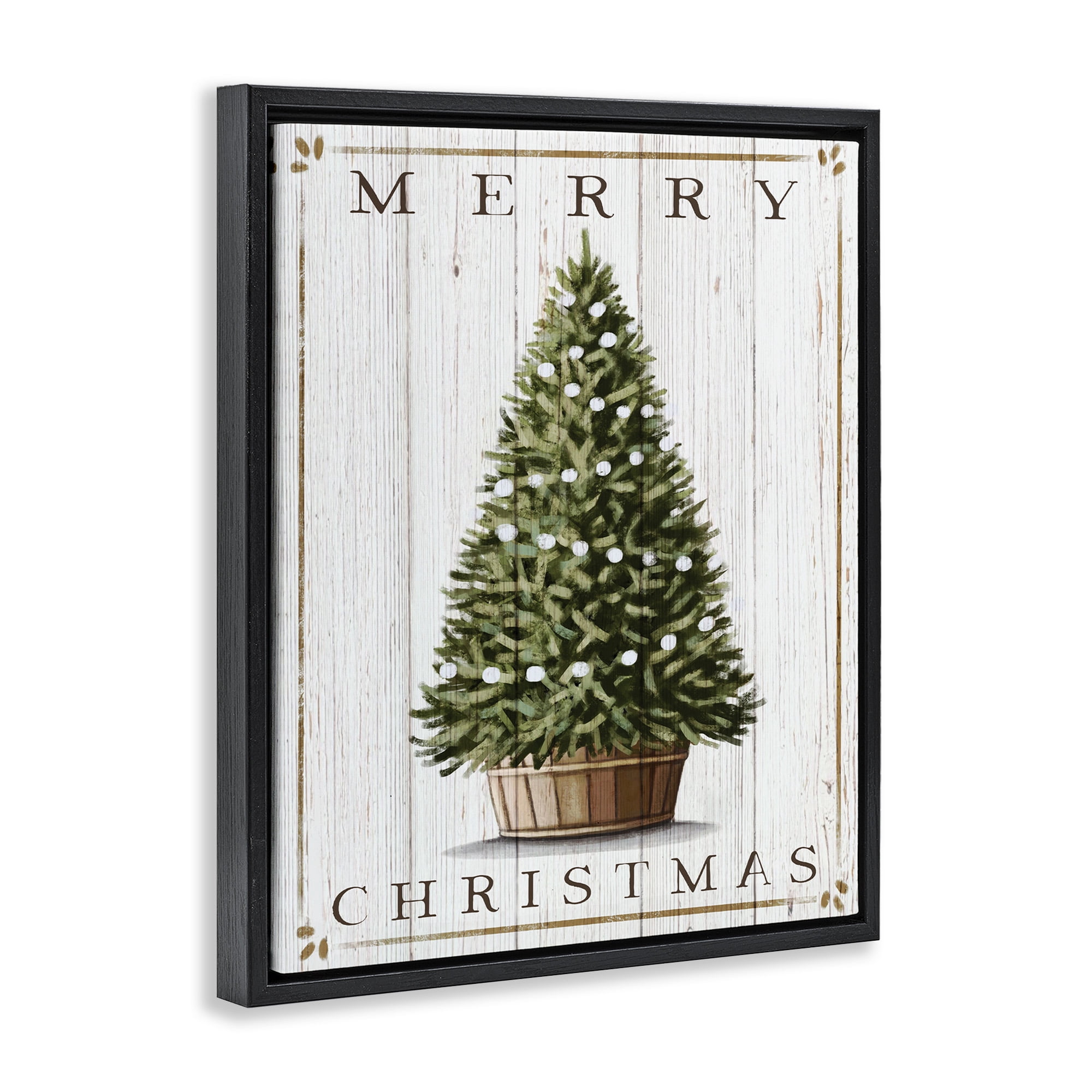 Stupell Industries Merry Christmas Country Tree Holiday Painting Black Floater Framed Canvas Art Print Wall Art, 25 x 31