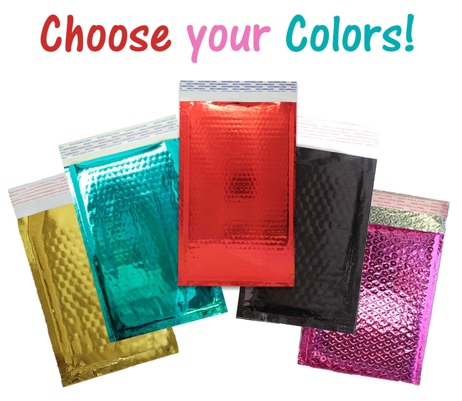 4x8 inches Shiny Metallic Bubble Mailers Pink, Teal, Gold, Red or