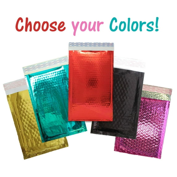 4x8 inches Shiny Metallic Bubble Mailers Pink, Teal, Gold, Red or Mirrored Black Padded Colorful Self Sealing Rigid Envelopes 4x7" usable space