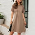 thumbnail image 5 of SMihono Fashion Trendy Summer Dresses for Women Lace Patchwork Short Sleeve Round Neck Tshirt Dress Pleated Front Vacation Dresses Khaki XL, 5 of 9