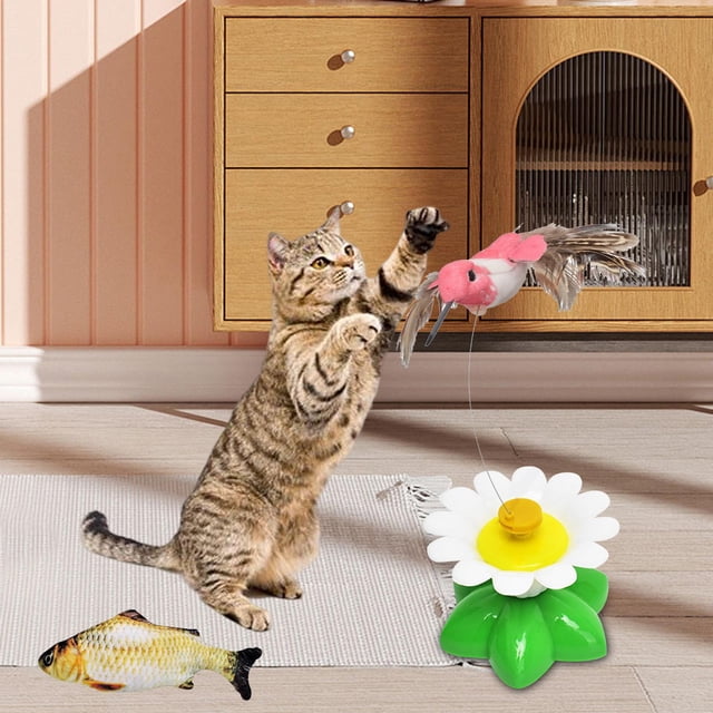 Juguete automático para gatos, juguete interactivo giratorio eléctrico para gatos, juguete para hacer ejercicio, rompecabezas para gatos, juguete para Pájaro Yinane gato burlas