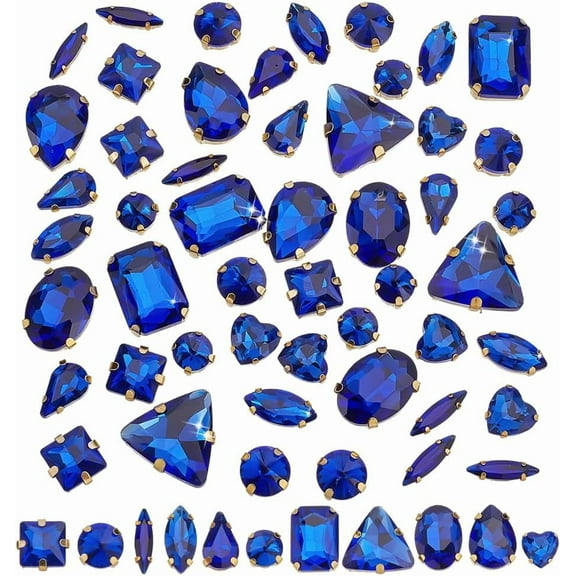 50Pcs Blue Sewing Rhinestones Mix Shapes Claw Flatback Setting Glass Sew On Rhinestone Faceted Cabochons for Garment Clothing Dress Embellishment Jewelry Making Supplies