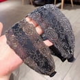 thumbnail image 6 of Vintage Korean Non-slip Floral Printed Toothed Flower Lace Head Hoop Broadside Headband Hair Accessories Embroidery Hair Bands GOLD STAR, 6 of 8