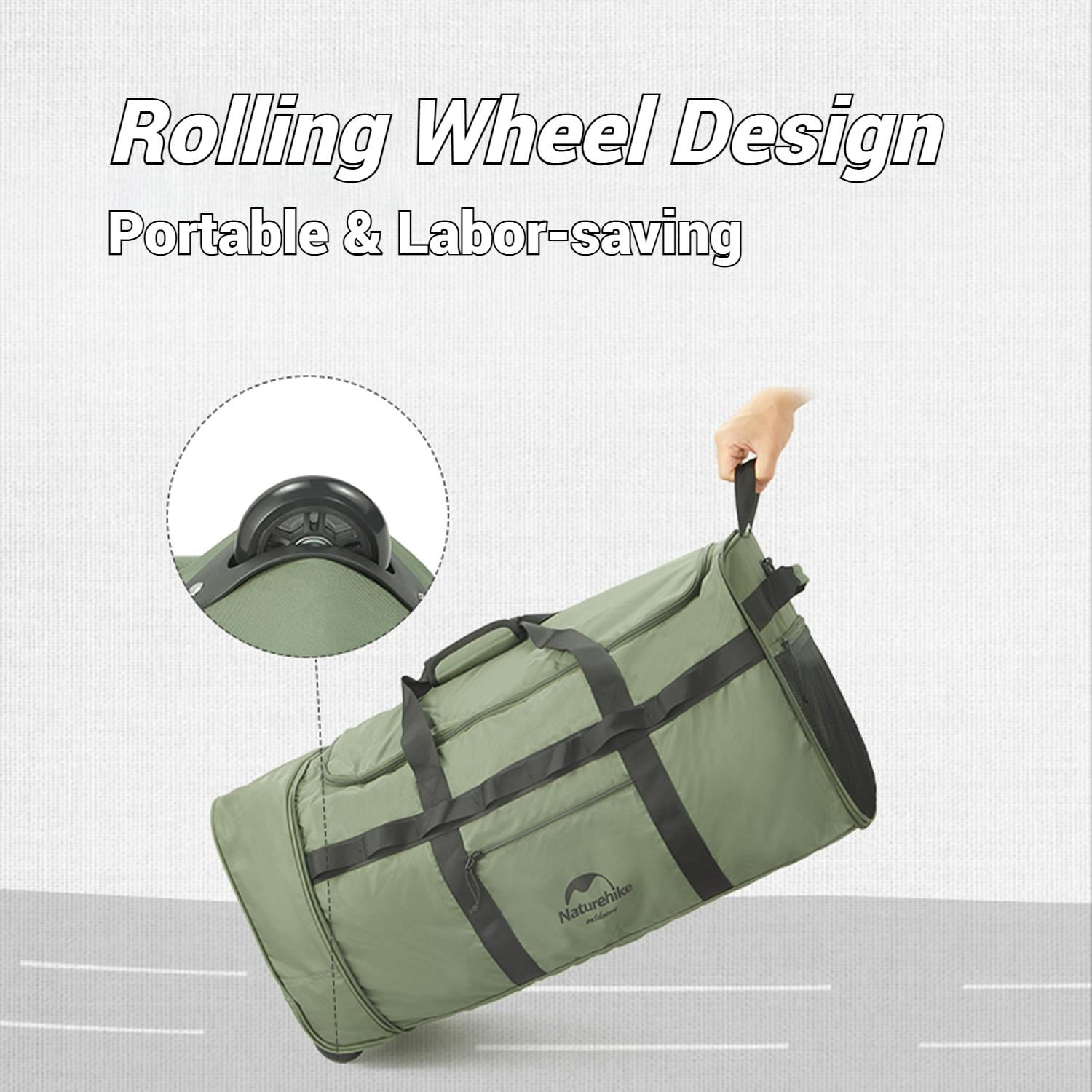 Naturehike, Collapsible Duffel Bag with Wheels, Portable 88L Large Capacity Sports & Travel Bag, Foldable Travel Luggage Bag for Adult, Tear-resistant Polyester Fabric, For Camping/Traveling/Touring