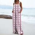 thumbnail image 7 of Casual Jumpsuit for Women Summer Button Strap Plaid Criss Cross Bib Jumper with Pocket Loose Pleated Wide Leg Outfits, Pink, M, 7 of 7