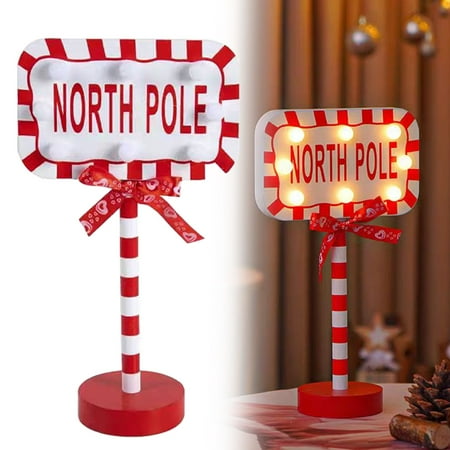 

Totil Desktop Ornament Christmas Decorations North Pole Sign With LED Light Xmas Tabletop Stand Decor for Indoor Home Holiday Party Decorative Christmas Street Sign Housewarming Gift