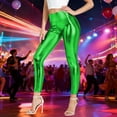 thumbnail image 2 of Daznico High Waist Shiny Leggings for Stretchy Workout Pants Glossy Metallic Textured Yoga Tights with Gold Print Fashionable Casual Wear,Mardi Gras Clothing,S, 2 of 5
