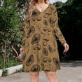 thumbnail image 2 of Black Mushroom Brown Fungus Long Sleeve Dresses For Women Vintage Elegant Party Dress Oversized V-neck Dress S-8XL, 2 of 7