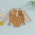 thumbnail image 2 of QJUHUNG Kid Baby Girls One Piece Swimsuit Long Sleeve Zipper Swimwear Ruffle Rashguard Bathing Suits Beachwear, 2 of 8