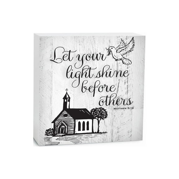 Shine Before Others Whitewashed Church 5 x 5 Wood Tabletop Sign Plaque