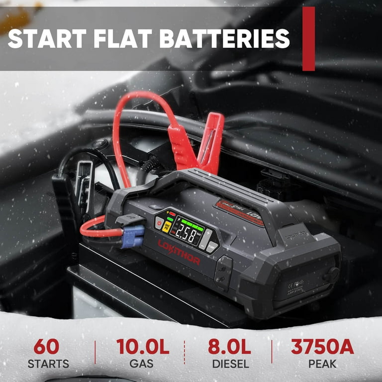 LOKITHOR JA401 3750A 12V Jump Starter with Air Compressor, 60W Two-Way Fast Charing, Lithium Battery Starter with 150psi Digital Tire Inflator, Car