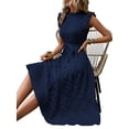 thumbnail image 3 of Women'S Ruffle Sleeve Stand Collar Maxi Dress A-Line Hem Ruffled Summer Casual Belted Dress Navy Blue XL, 3 of 8