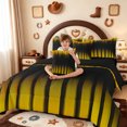 thumbnail image 4 of meiyoeat Abstract Geometric Striped 7 Pieces Full Size Bedding Sets For Boys,Yellow Black Lines Print Full Size Bed in a Bag,Black Reversible, 4 of 7