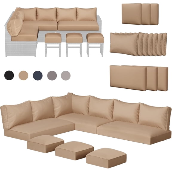 AECOJOY Outdoor Patio Furniture Cushions, 4-Inch Memory Foam Replacement Cushions for 7-Seat Sectional Wicker Conversation Set, Beige