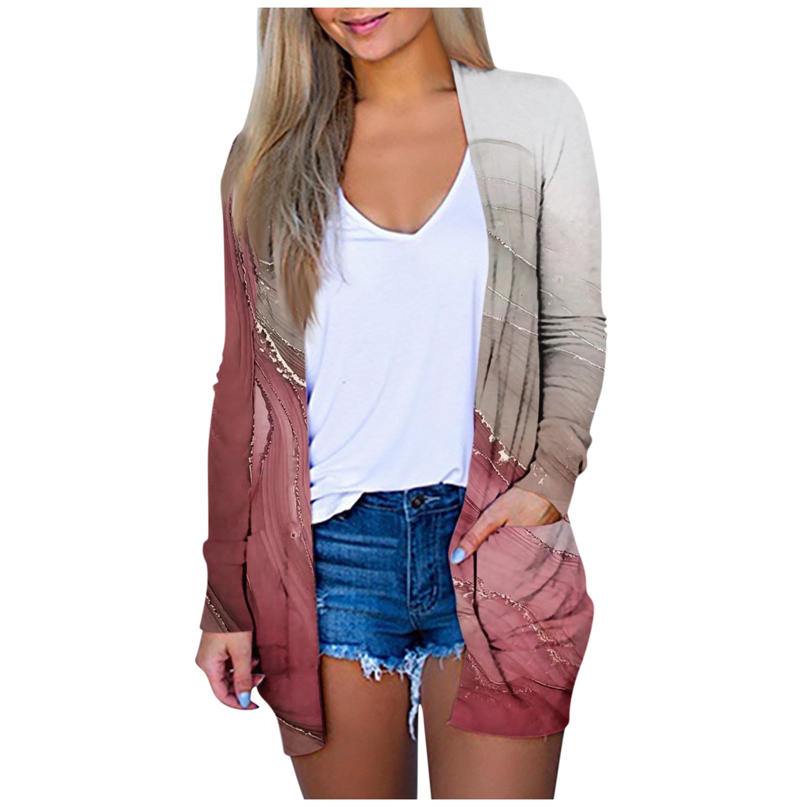 Mlqidk Summer Casual Beach Cardigans for Women Lightweight Open Front