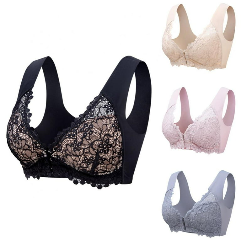 4 Pack Bra Front Closure for Womens Cami Lace Woman Posture Corrector Bras  Comfort Wireless Full Coverage Bras 
