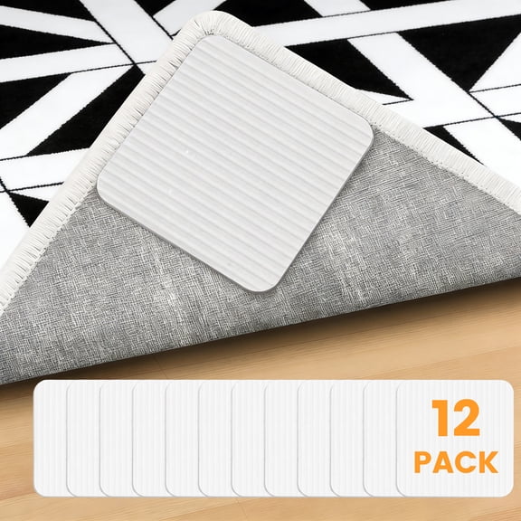 GARITIN Rug Gripper 12 Pack, Non Slip Carpet Tape Stickers Reusable for Hardwood Floors, Anti Slip Rug Pads for Area Rugs
