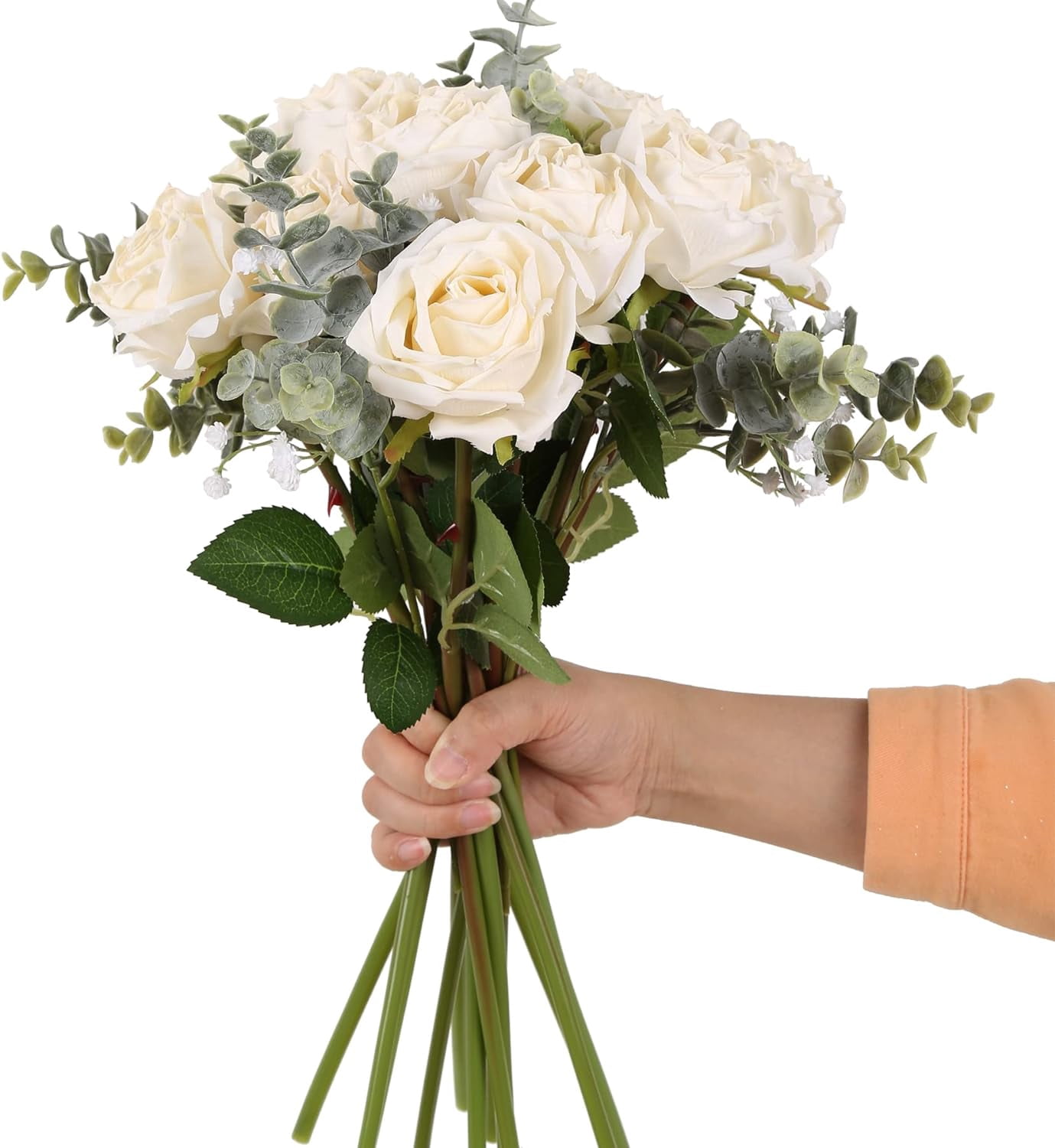 White Roses Artificial Flowers Vintage Dried White Flowers Artificial Roses Silk Flowers with Single Stem White Fake Rose for Wedding Centerpieces Wall Flowers Decorations (Off White)