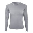 thumbnail image 4 of Arlun,Plain Tight T Shirts for Women Plus Size Crewneck Long Sleeve Stretchy Slim Fit Basic Tops Women's Solid Color Simple Soft Comfortable Fall Tshirts Top Grey S, 4 of 5