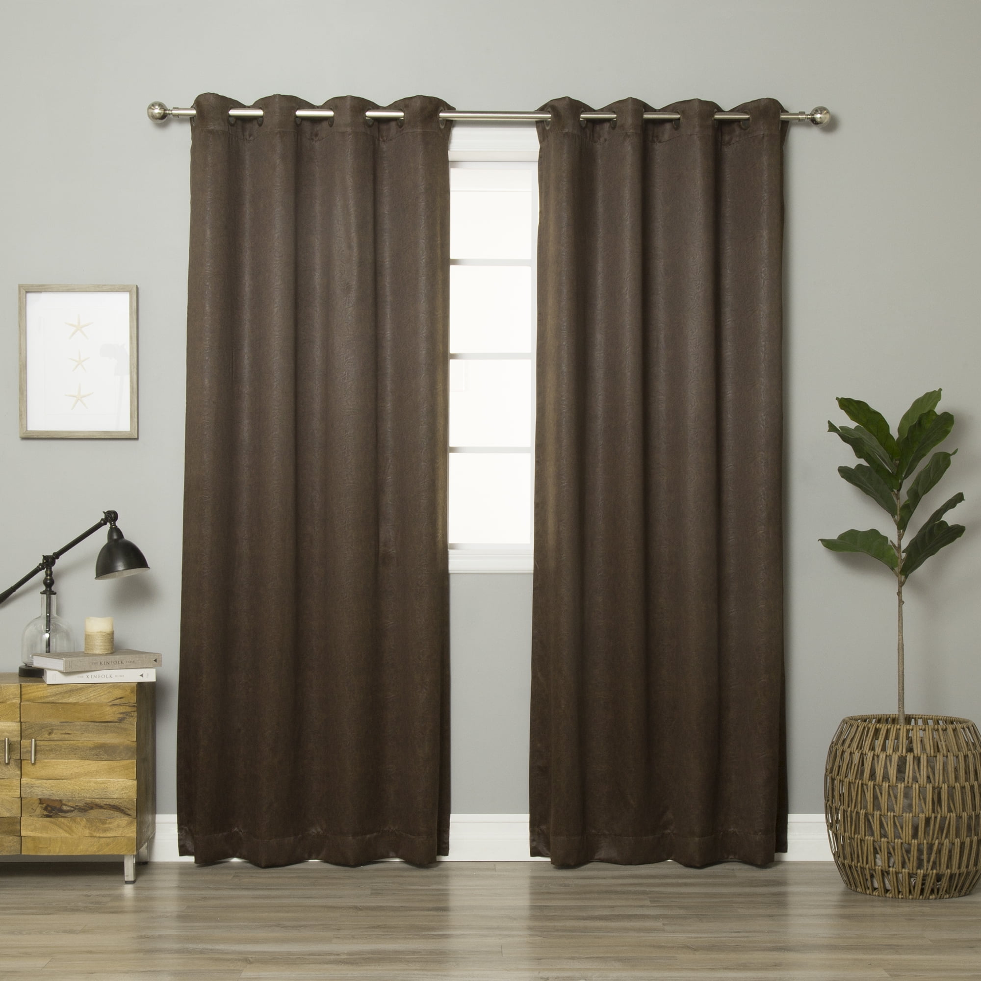 Quality Home Faux Leather Grommet Top Insulated Curtain Pair