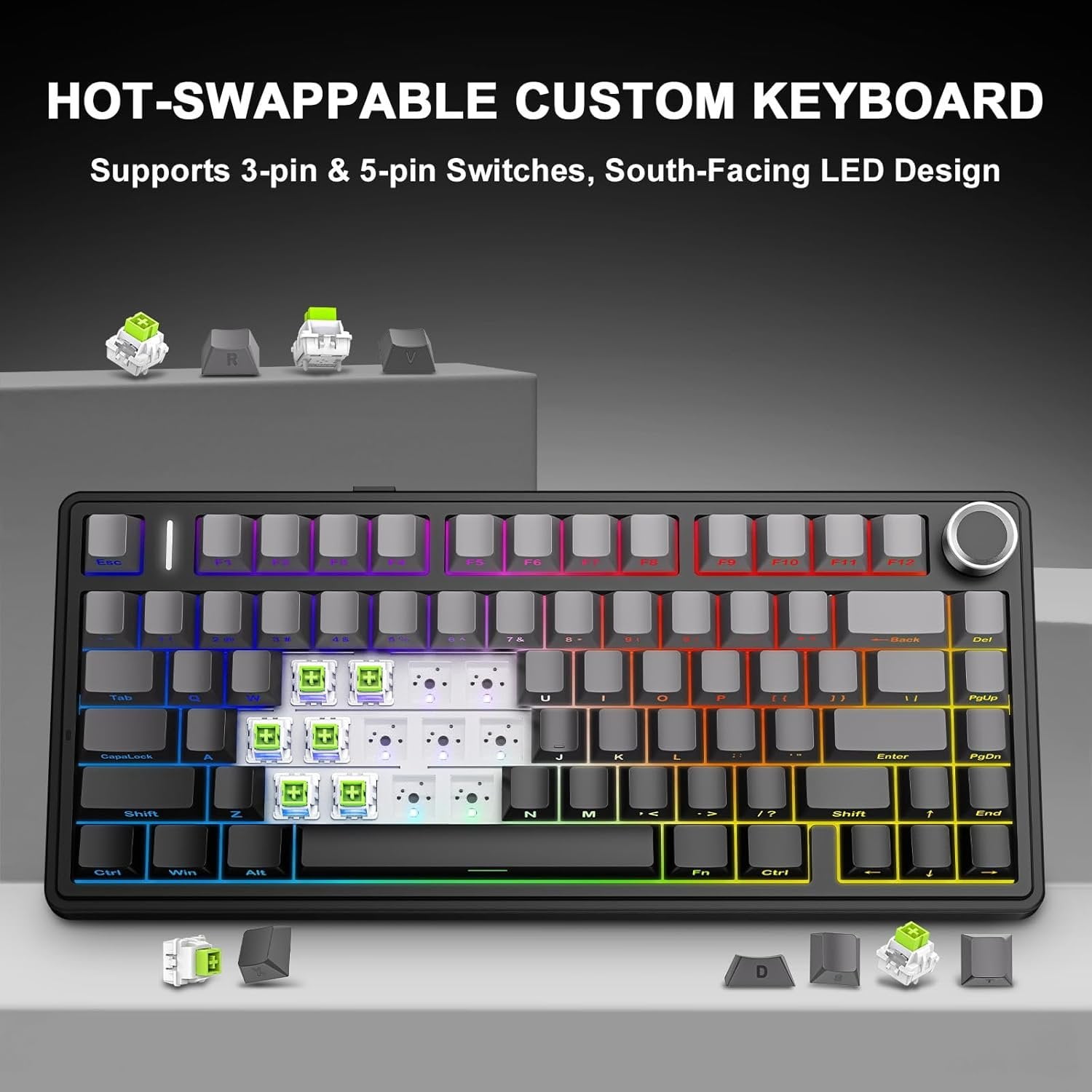 AULA F75 - 75% Mechanical Keyboard,Hot Swappable Custom Gaming Keyboard with Knob,BT5.0/2.4GHz/USB-C,RGB Backlit,Pre-lubed Reaper Switches,Double Shot PBT Keycaps,Mechanical Gaming Keyboards