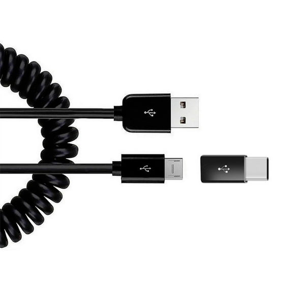 Coiled USB Cable for Samsung Galaxy Tab A7/A8/A9/A9 Plus/A7 Lite Tablets - Charger Cord Micro-USB to USB-C Adapter Power Wire Sync Black for Galaxy Tab A7/A8/A9/A9 Plus/A7 Lite Models