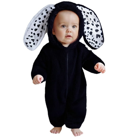 LIIPEE Boys Girls Onesie Warm Cartoon Animal Long Sleeve Hooded Zip Up Fuzzy Jumpsuit Boys Breathable Holiday School Party One-Pieces,Black,0-6 Months